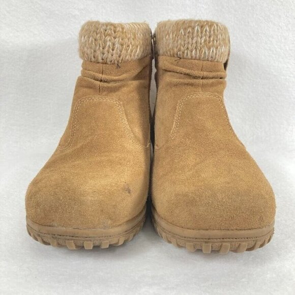 Khombu Laura All Weather Leather Knit Cuffs Ankle Boots Chestnut Brown 11M - Picture 6 of 8